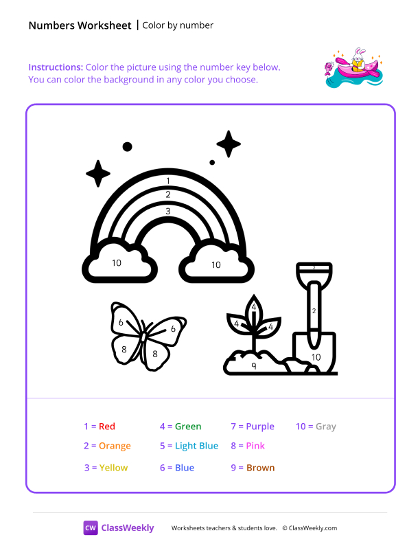 Color by Number (Rainbow) - White Rabbit Rafting worksheet preview