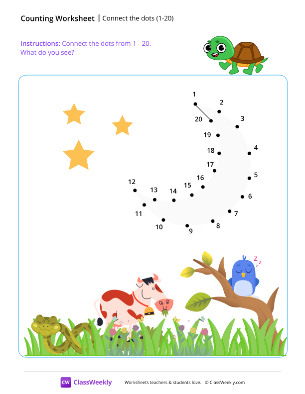 Connect the dots (1-20) - Turtle worksheet preview