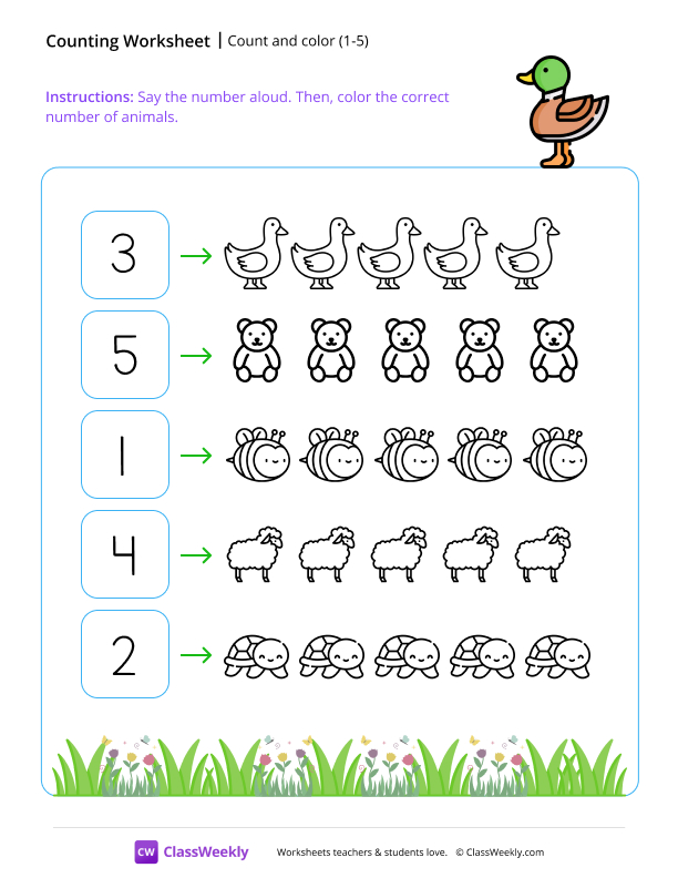 Counting and coloring (1-5) worksheet preview