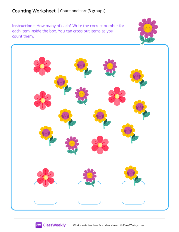 Count and sort (4 groups) worksheet preview