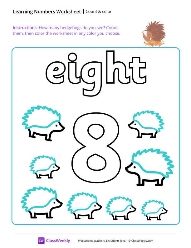 Count and Color - Eight worksheet preview