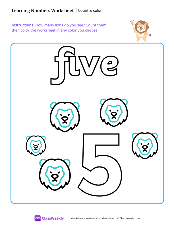 Count and Color - Five worksheet preview