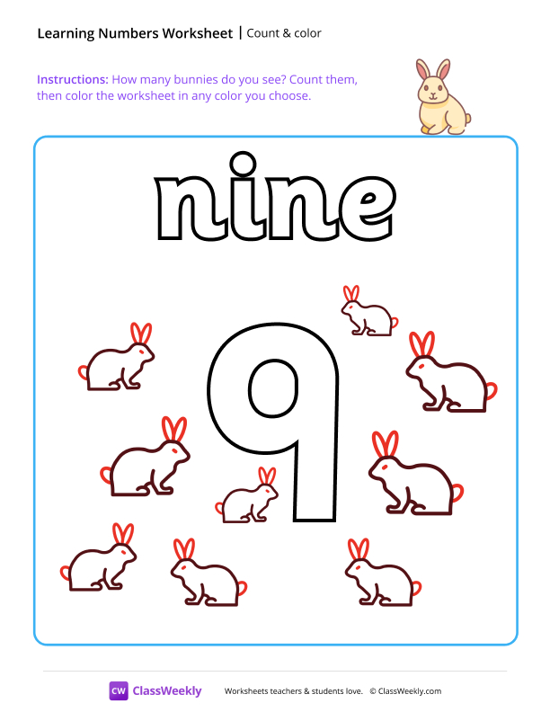 Count and Color - Nine worksheet preview