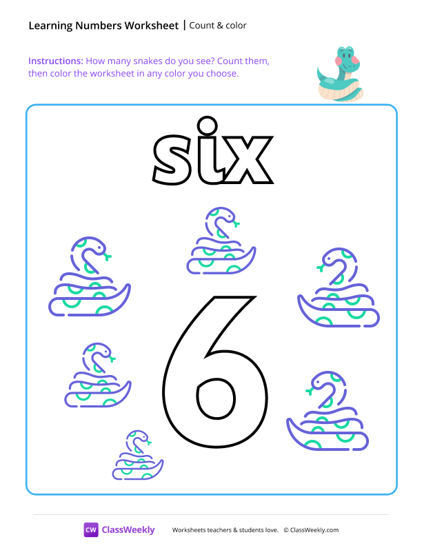 Count and Color - Six worksheet preview