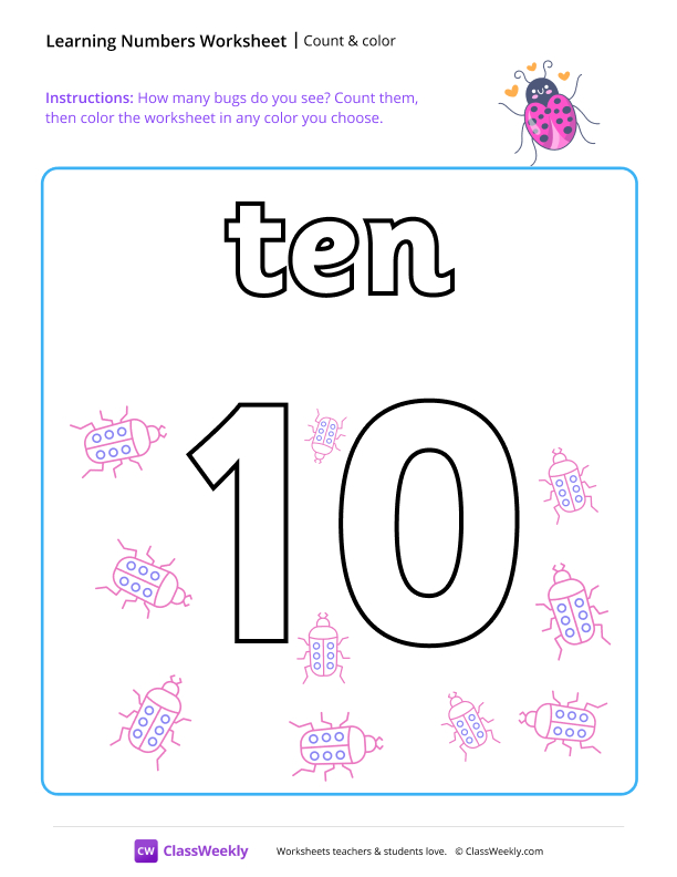 Count and Color - Ten worksheet preview