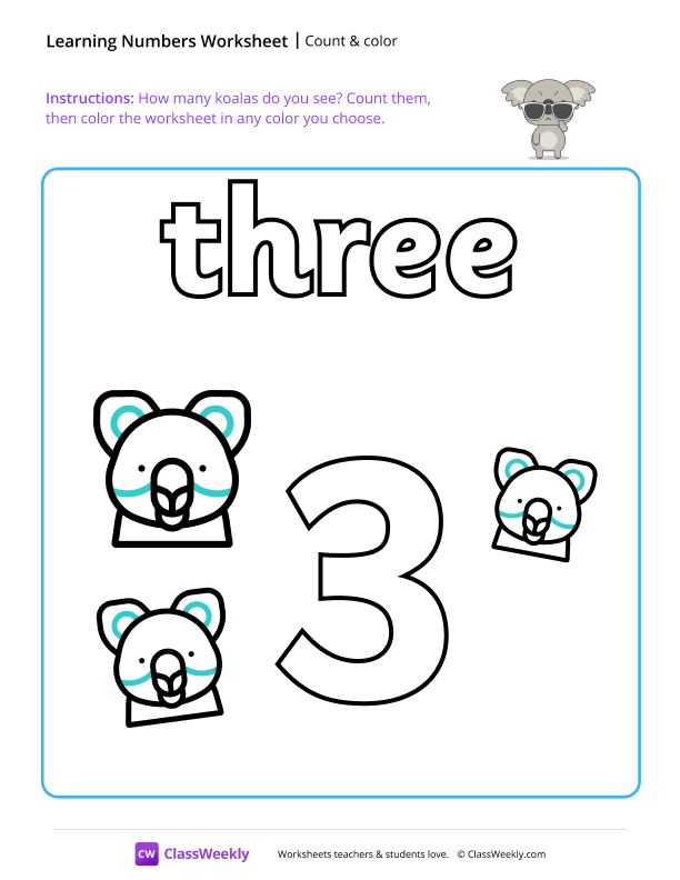 Count and Color - Three worksheet preview