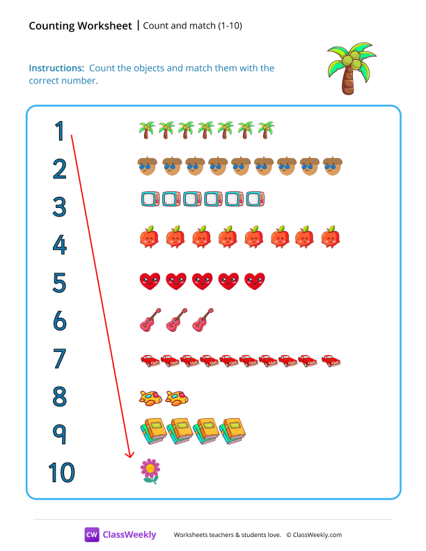 Count and Match (1-10) - Palm Tree worksheet preview