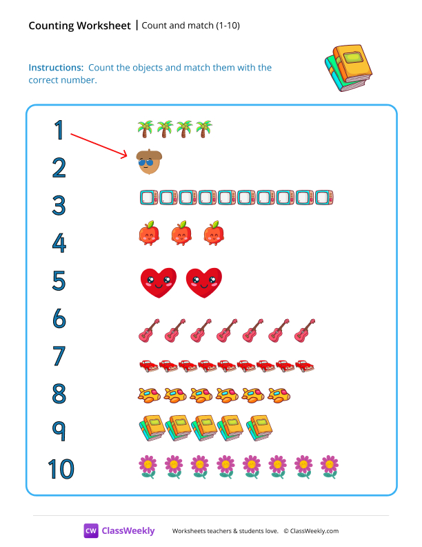 Count and Match (1-10) - Books worksheet preview