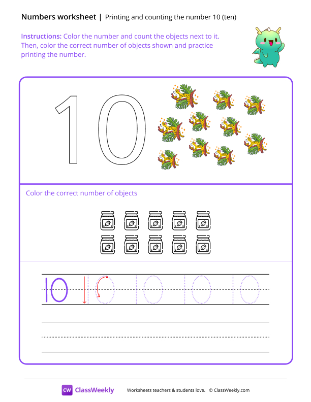Count and Print (10) - Alien worksheet preview