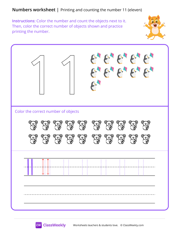 Count and Print (11) - Silly Cat worksheet preview