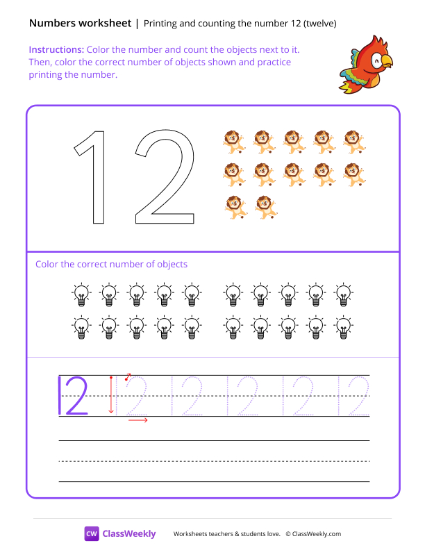 Count and Print (12) - Parrot worksheet preview