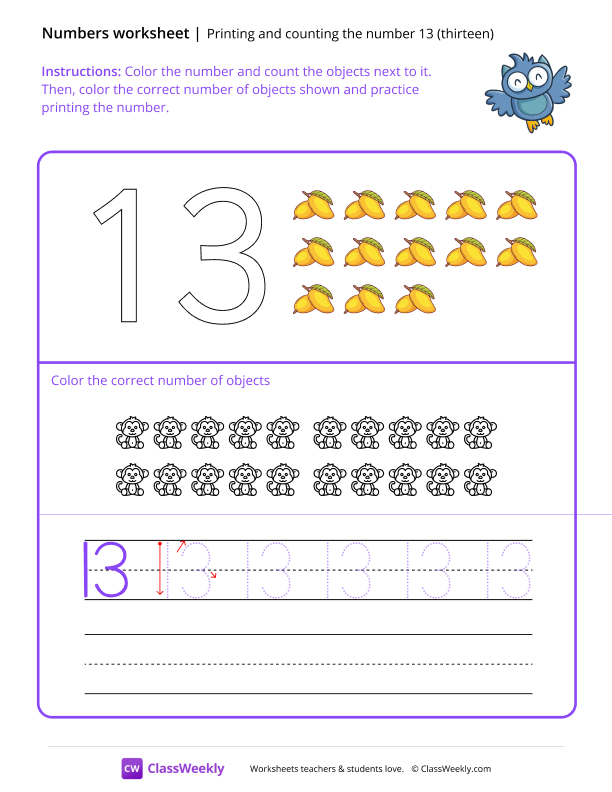 Count and Print (13) - Owl worksheet preview