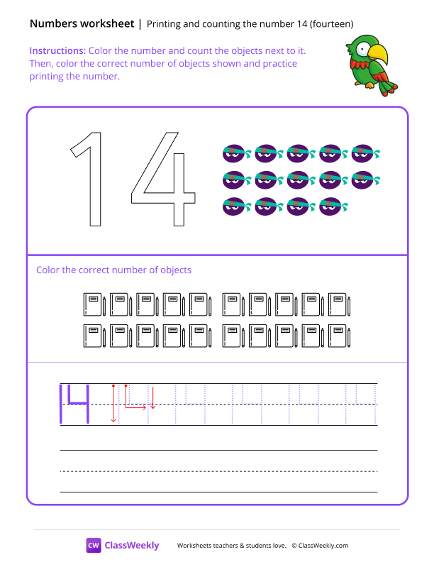 Count and Print (14) - Green Bird worksheet preview