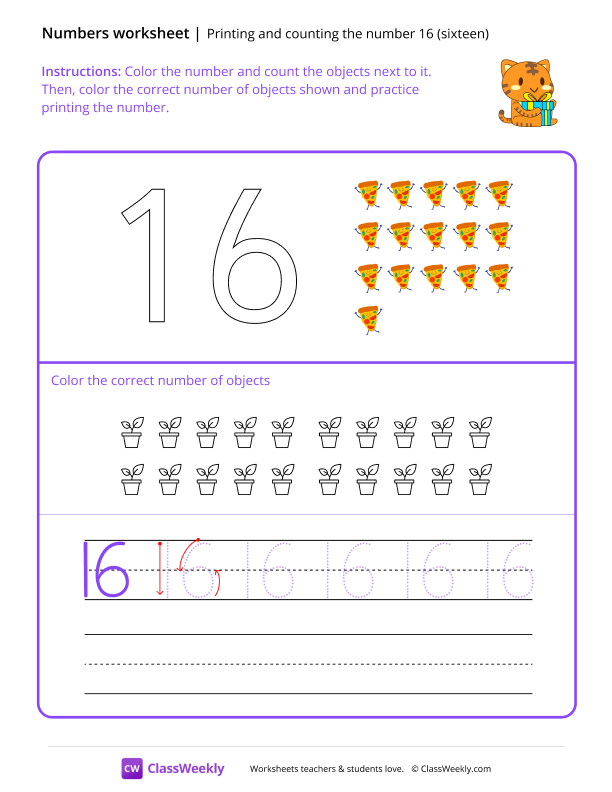 Count and Print (16) - Birthday Cat worksheet preview