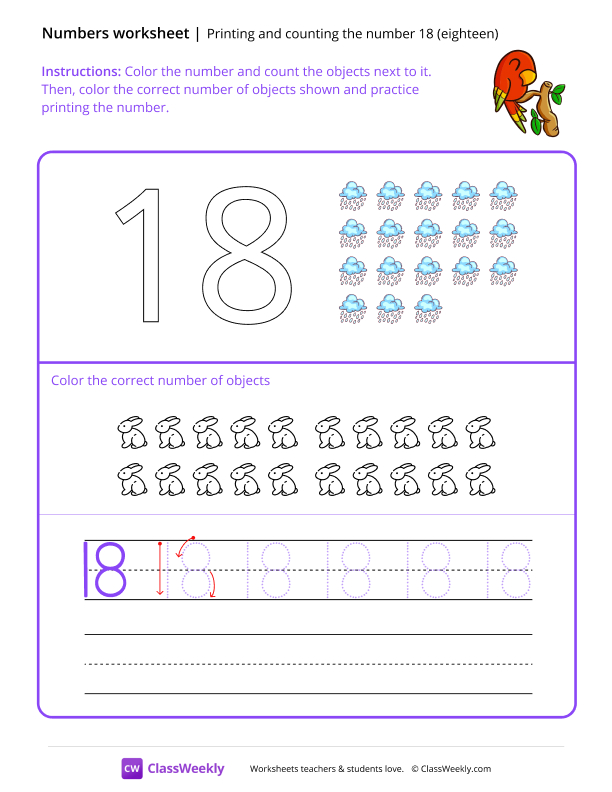 Count and Print (18) - Parrot Branch worksheet preview