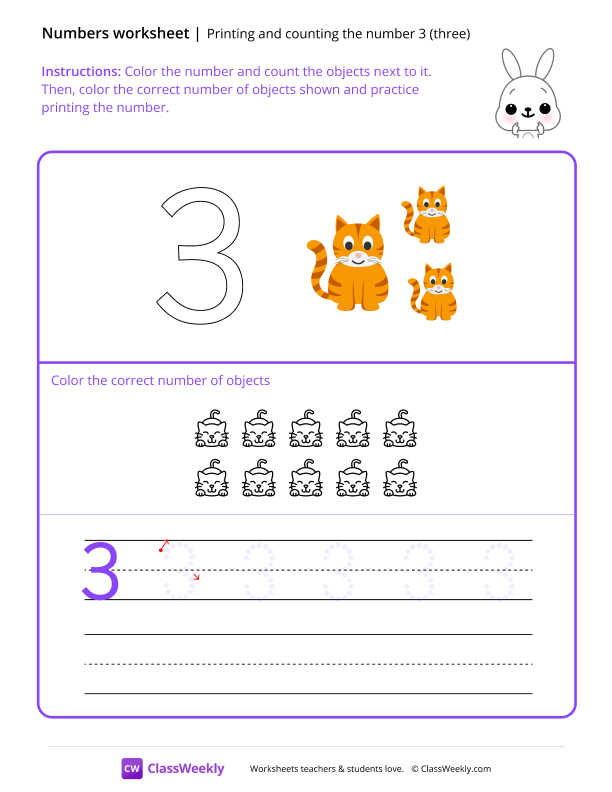 Count and Print (3) - Blush Bunny worksheet preview