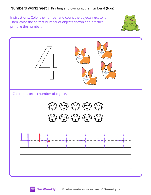 Count and Print (4) - Silly Frog worksheet preview