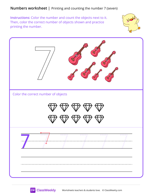 Count and Print (7) - Sleepy Duckling worksheet preview