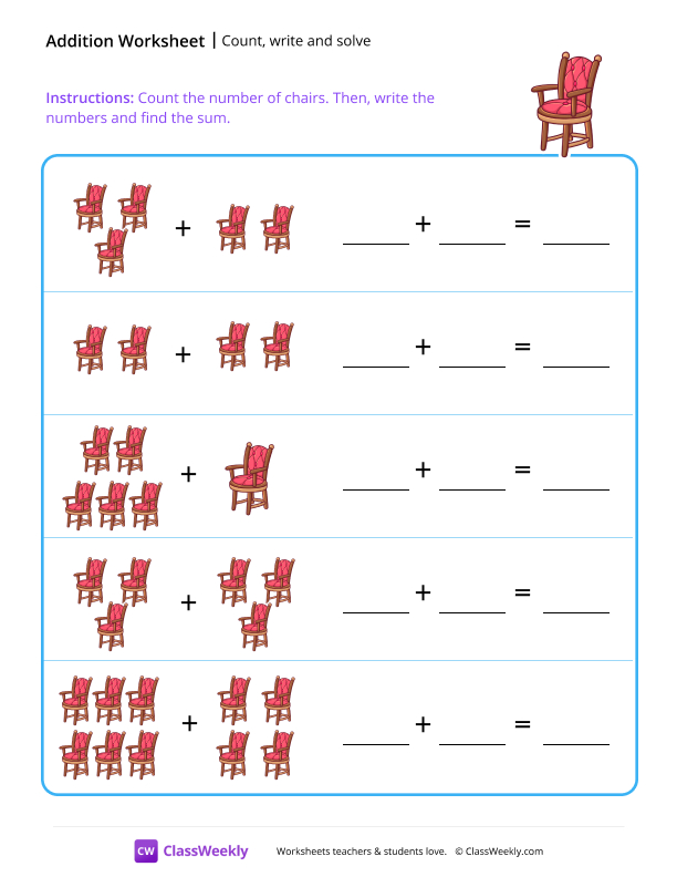 Count, write and solve (up to 10) worksheet preview