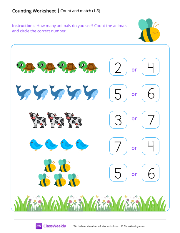 Count and match (1-5) worksheet preview