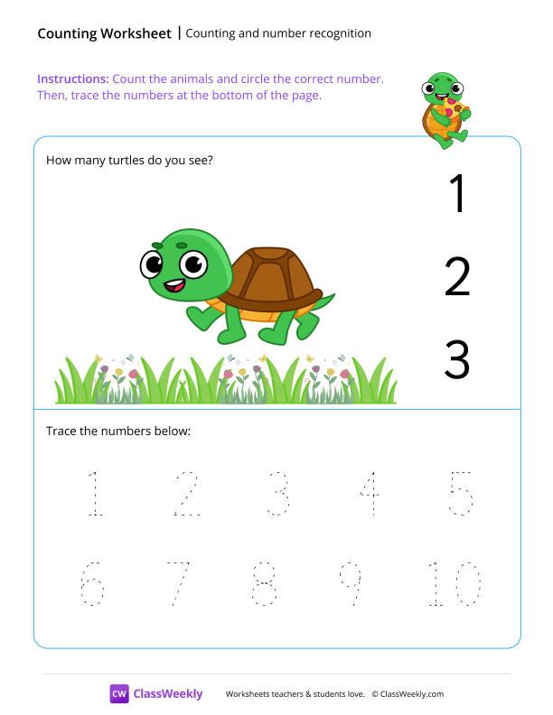 Counting and number recognition worksheet preview