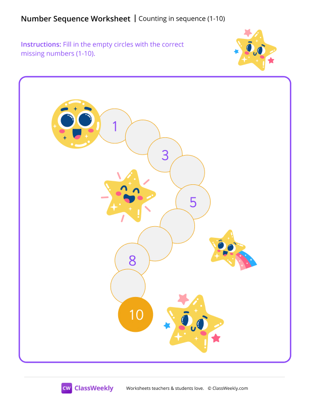 Counting in sequence (1-10) worksheet preview