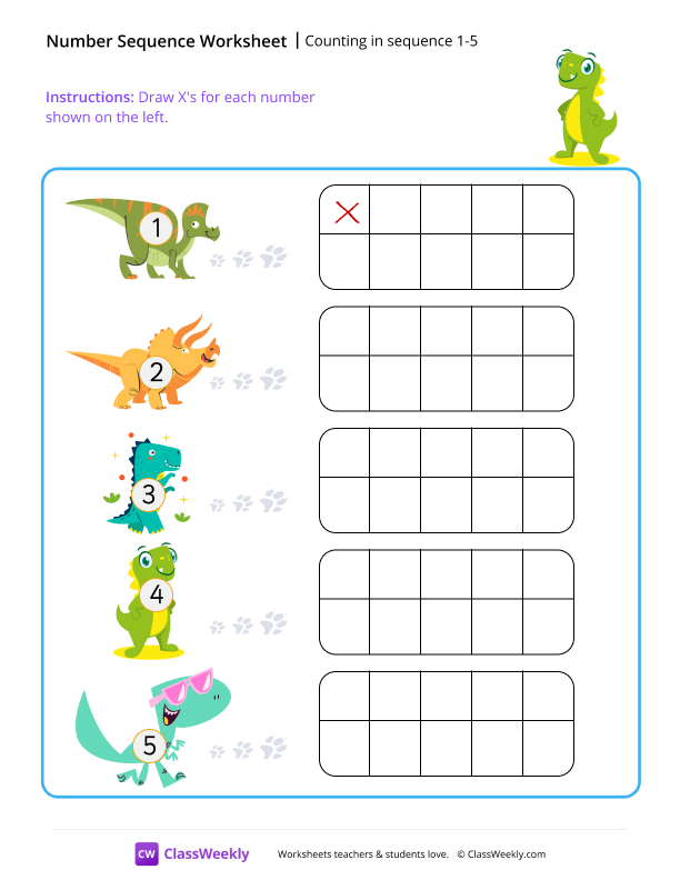 Counting in sequence 1-5 worksheet preview
