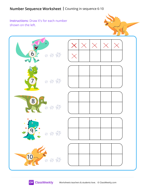 Counting in sequence 6-10 worksheet preview