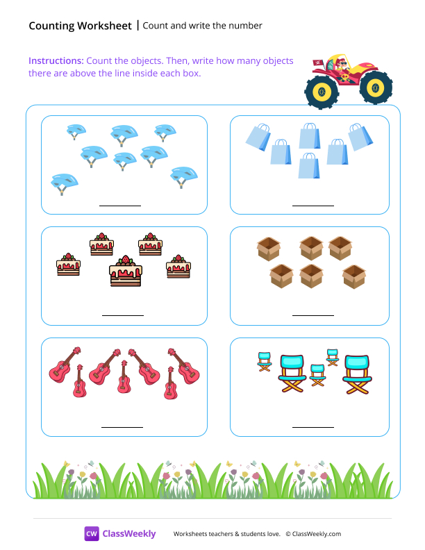 Count and write the numbers - Truck worksheet preview