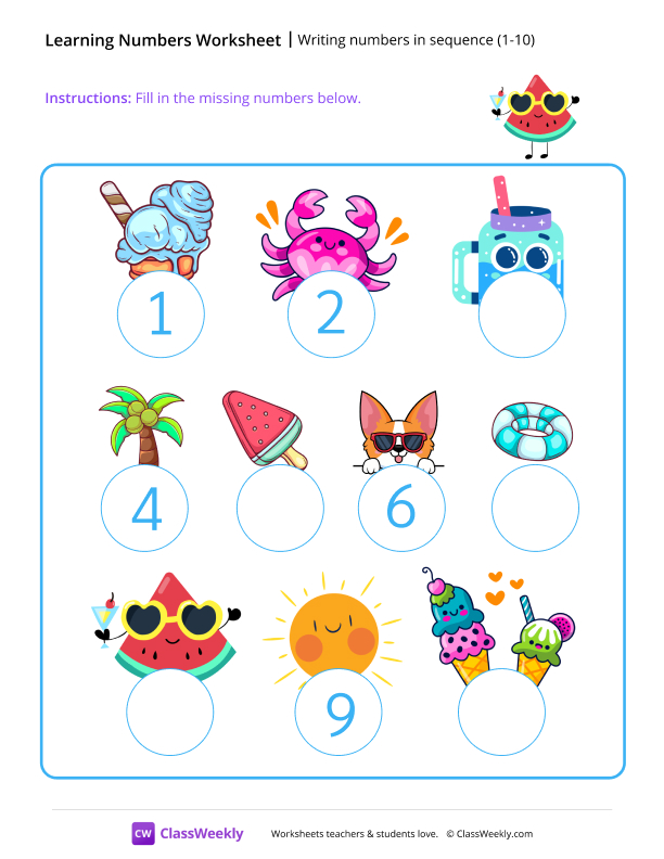 Writing Numbers in Sequence 1-10 worksheet preview