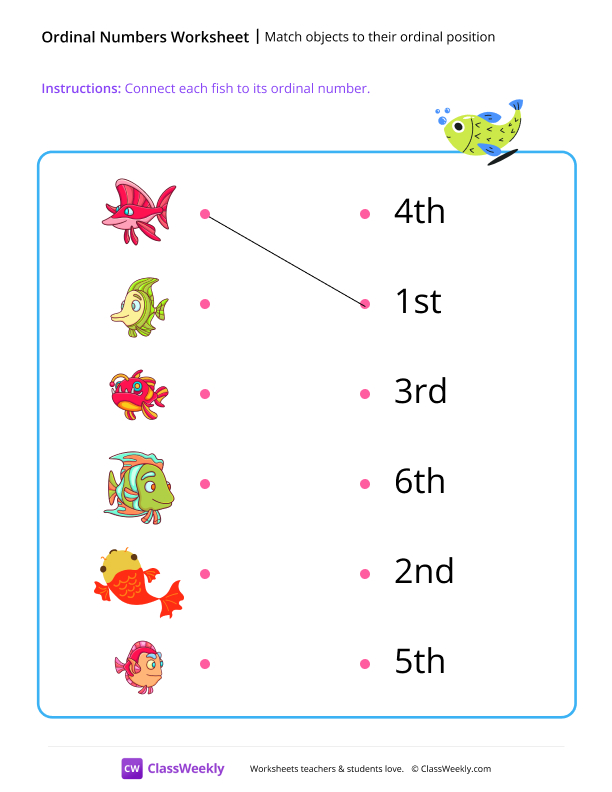Match objects to their ordinal position (1st, 2nd, 3rd) worksheet preview