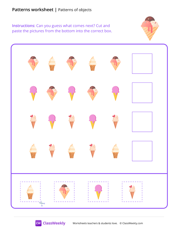 Patterns of objects - Ice Cream worksheet preview