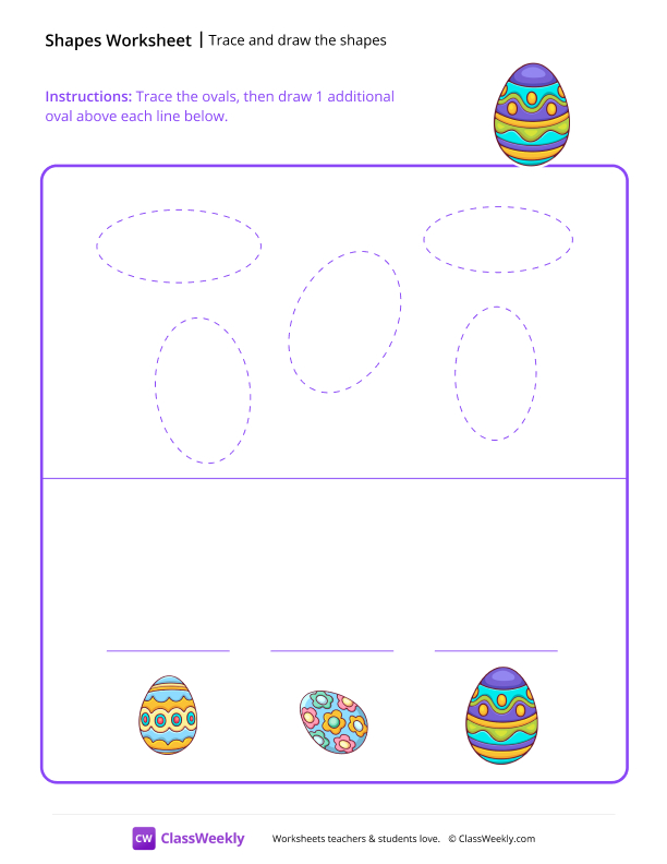 Trace and draw the shapes - Ovals worksheet preview