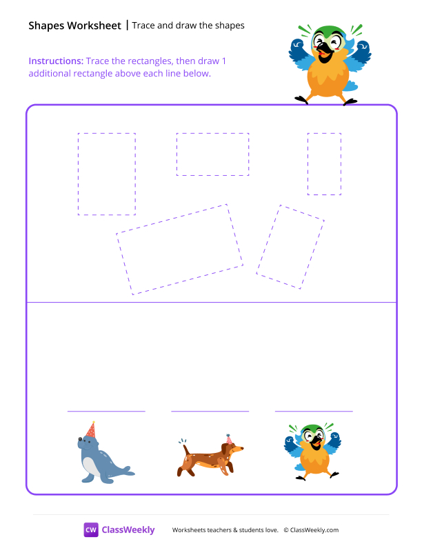Trace and draw the shapes - Rectangles worksheet preview