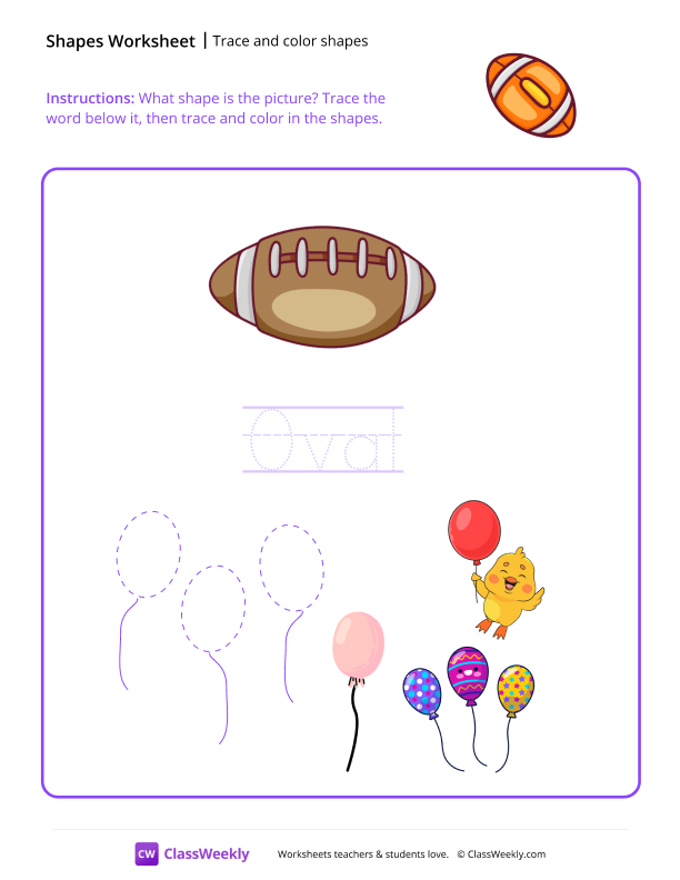 Trace and color shapes - Oval worksheet preview