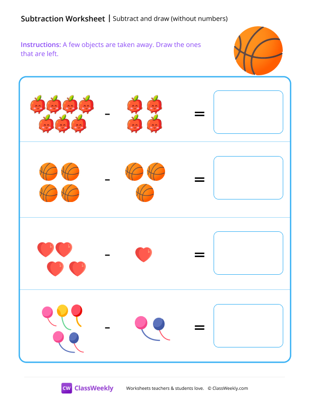 Subtract and draw (without numbers) - Basketball worksheet preview