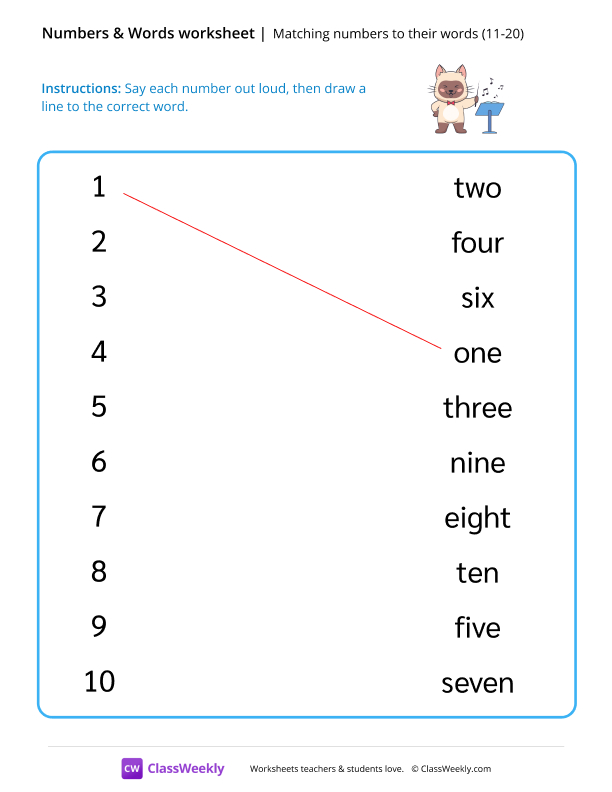 Numbers & Words (1-10) worksheet preview
