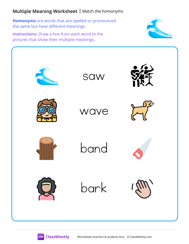Match the homonyms - Wave worksheet preview