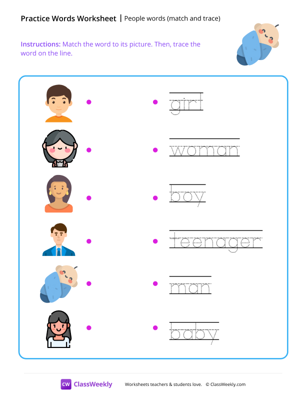 People words (match and trace) worksheet preview