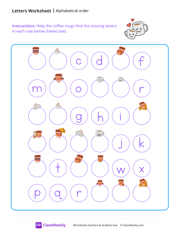 Alphabetical order - Loving Mugs worksheet preview