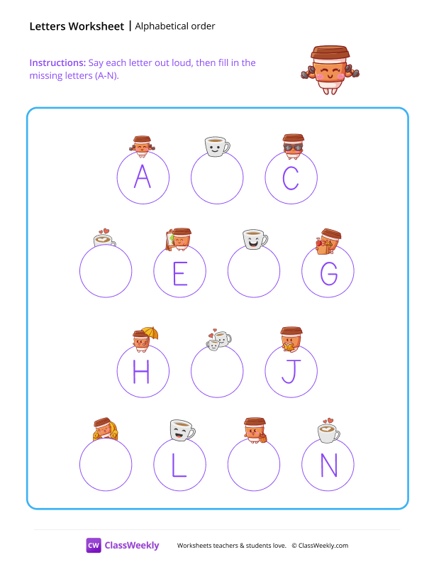 Alphabetical Order (A-N) - Strong Coffee worksheet preview