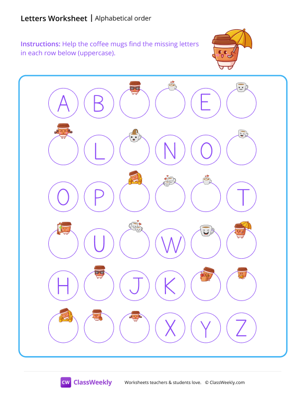 Alphabetical Order - Umbrella Cup worksheet preview