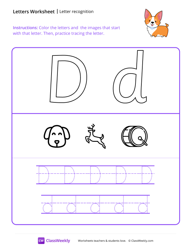 Letter Recognition (D) - Dog worksheet preview