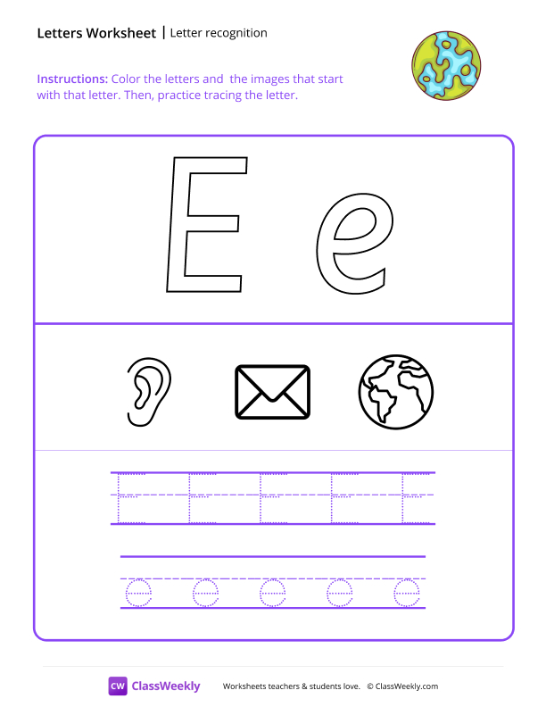 Letter Recognition (E) - Earth worksheet preview