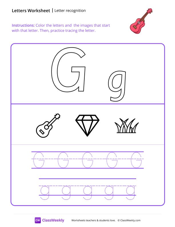 Letter Recognition (G) - Guitar worksheet preview