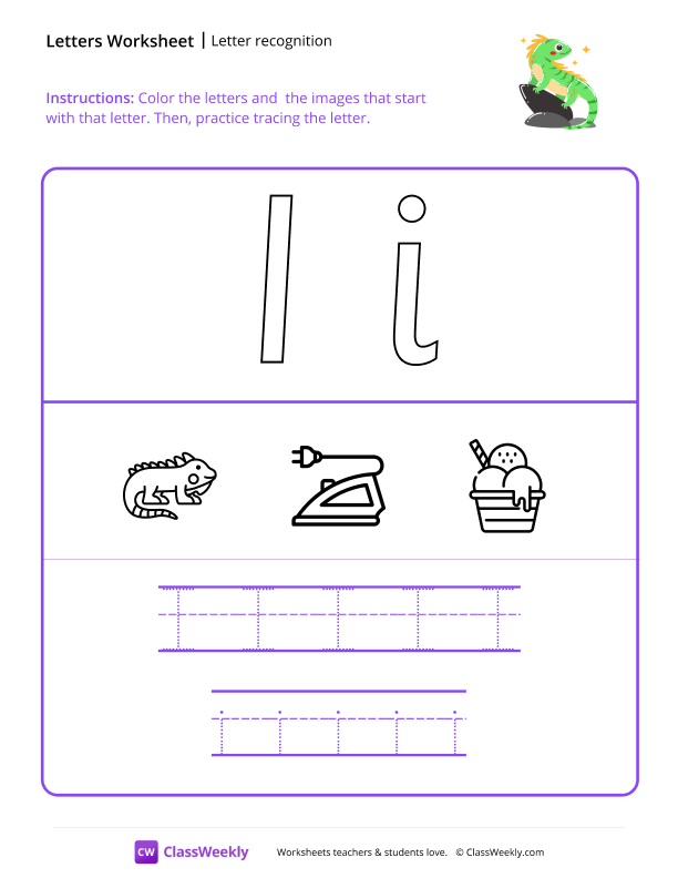 Letter Recognition (i) - Iguana worksheet preview