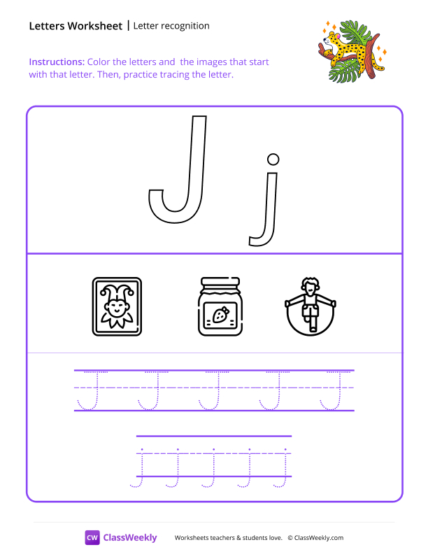 Letter Recognition (J) - Jaguar worksheet preview