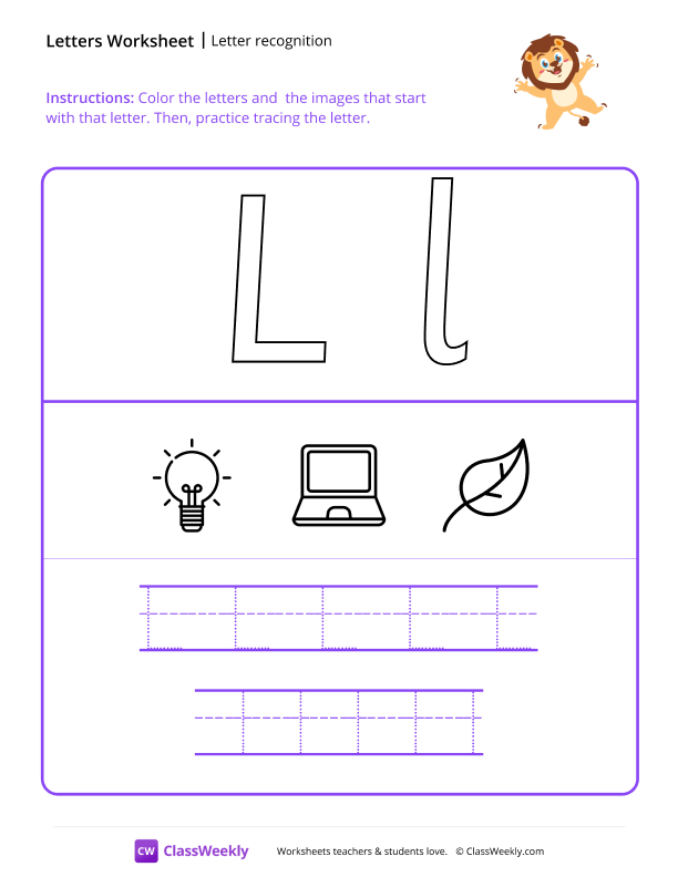 Letter Recognition (L) - Lion worksheet preview