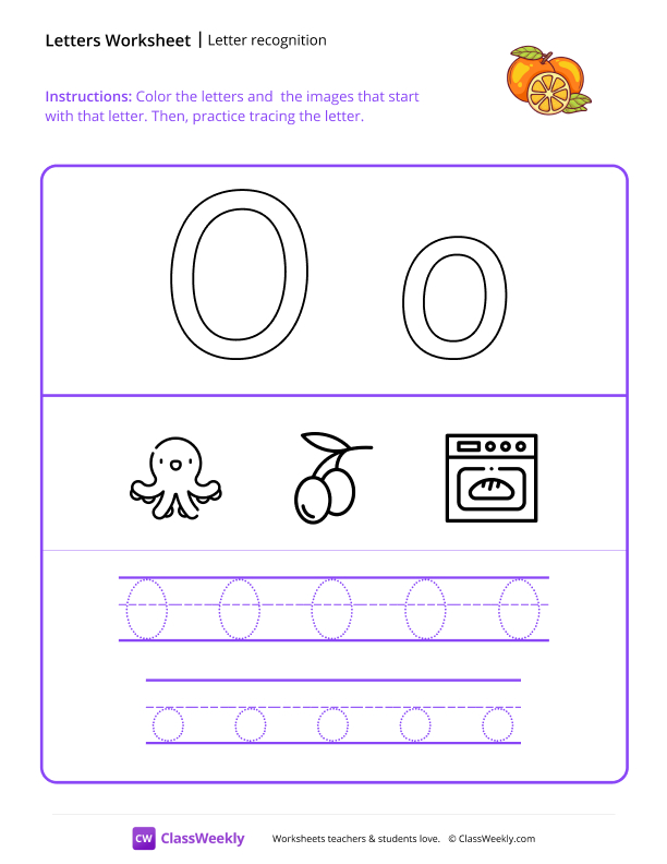 Letter Recognition (O) - Orange worksheet preview