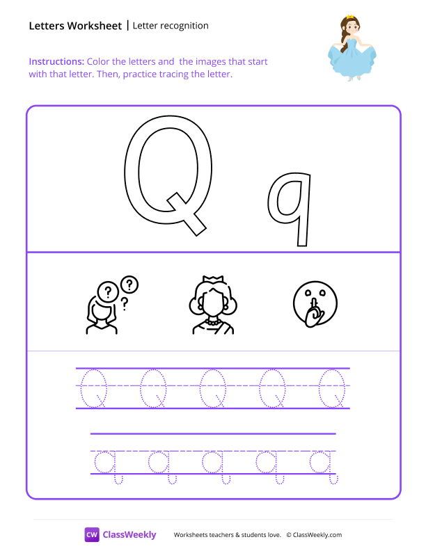 Letter Recognition (Q) - Queen worksheet preview